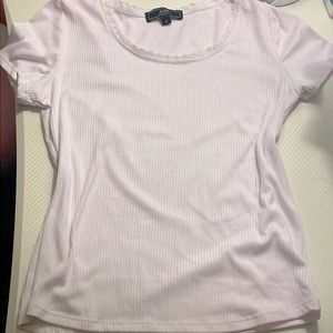 White/ Light Pink Ribbed Crop top/ Tee